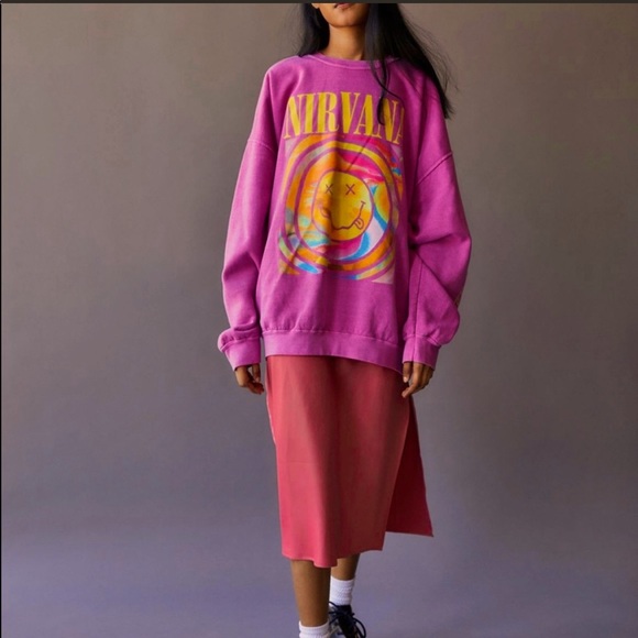 Urban Outfitters Tops - U. O. PINK NIRVANA CREW SWEATSHIRT BNWT S/M OVERSIZED fits To L/XL SHIPS QUICK!